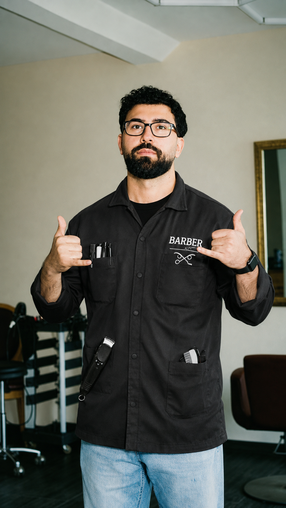 Friseur im schwarzen Barber-Mantel im M&O Friseursalon in Vechelde
